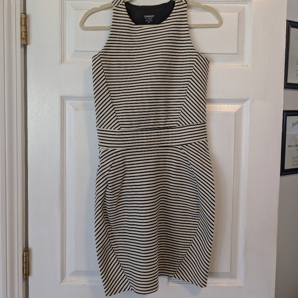 Toad&Co Black and White Striped Sleeveless Mini Dress